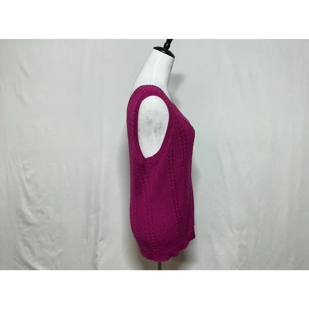 Chicos Sweater Vest Womens XL 3 Fuchsia Pink Cable Knit‎ Scoop Neck Office
